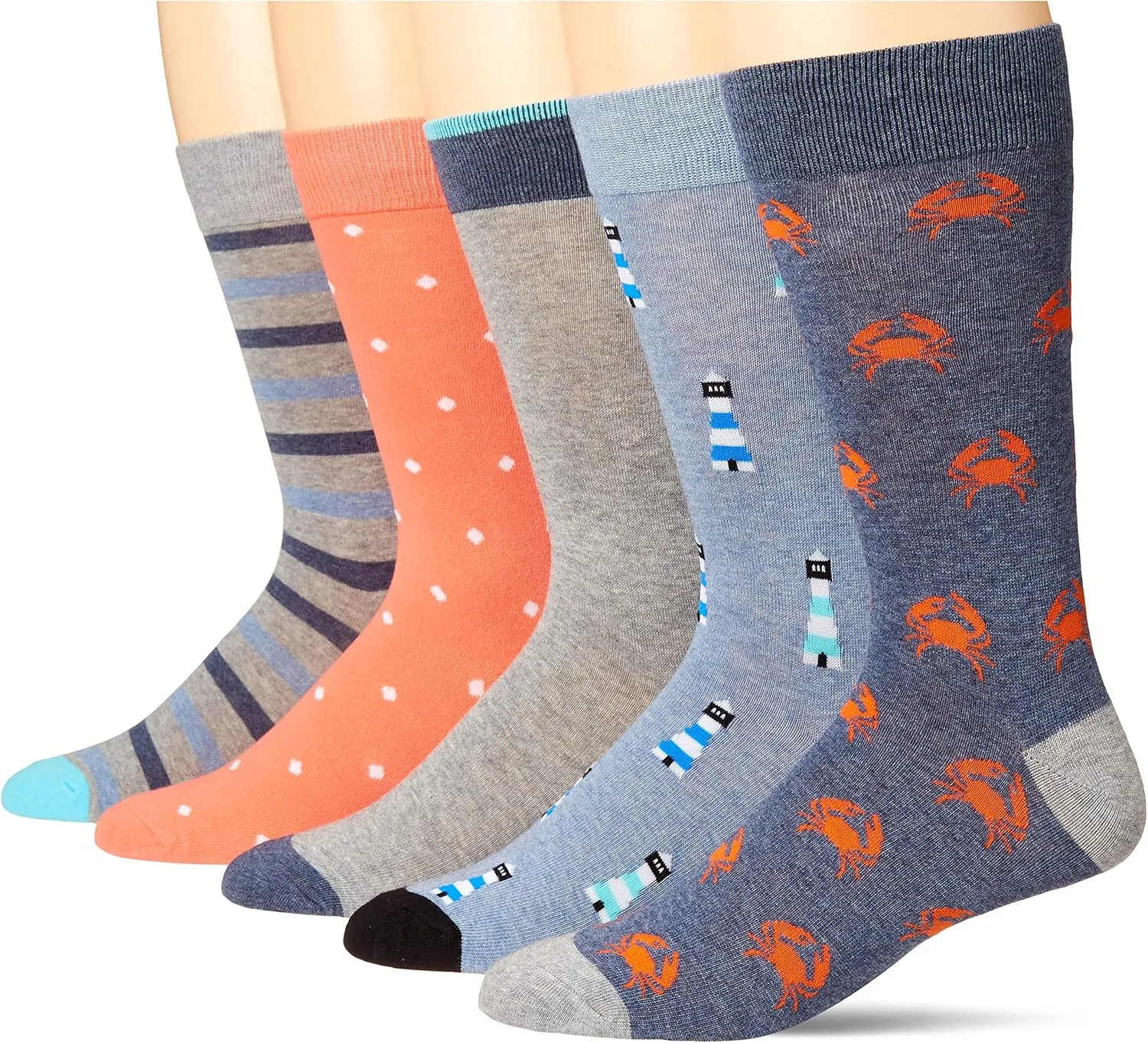 Amazon Essentials Mens Comfortable Patterned Dress Socks, 5 Pairs