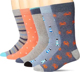 Amazon Essentials Mens Comfortable Patterned Dress Socks, 5 Pairs