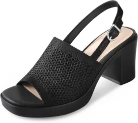 Ankis Black White Nude Heels Platform Heeled Sandals Knit Chunky Block Elastic Slingback Open Toe Ankle Strappy Heels