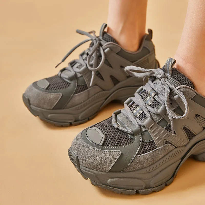 BeauToday Breathable Mesh Platform Sneakers  Lace-up Trainers for Women