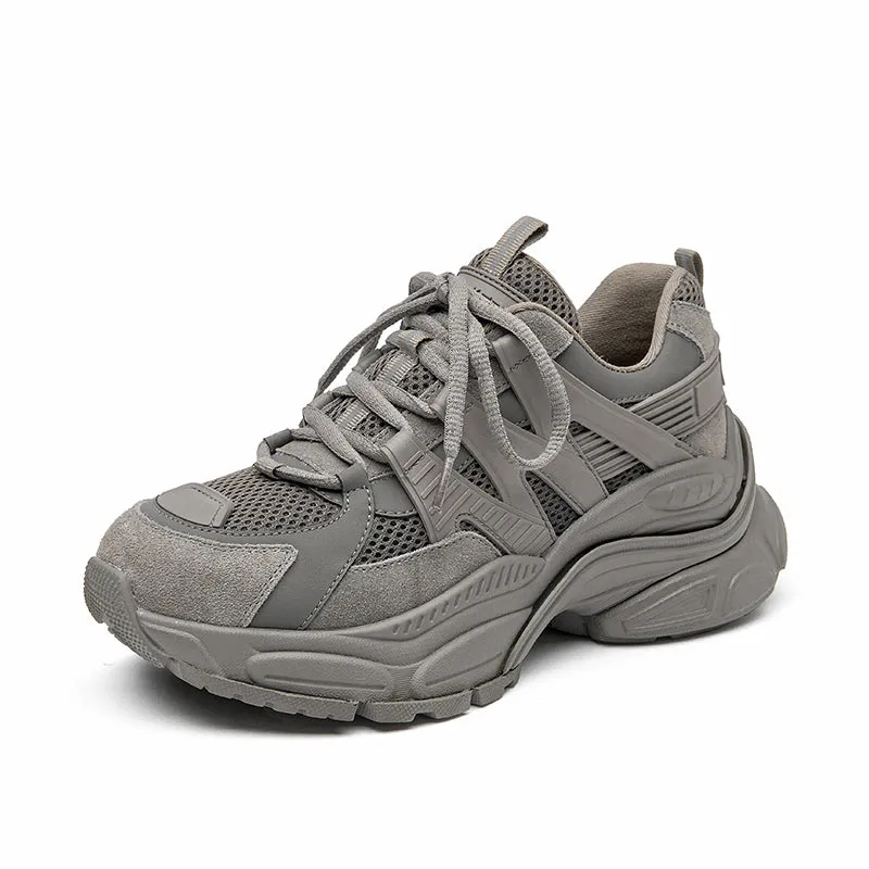 BeauToday Breathable Mesh Platform Sneakers  Lace-up Trainers for Women