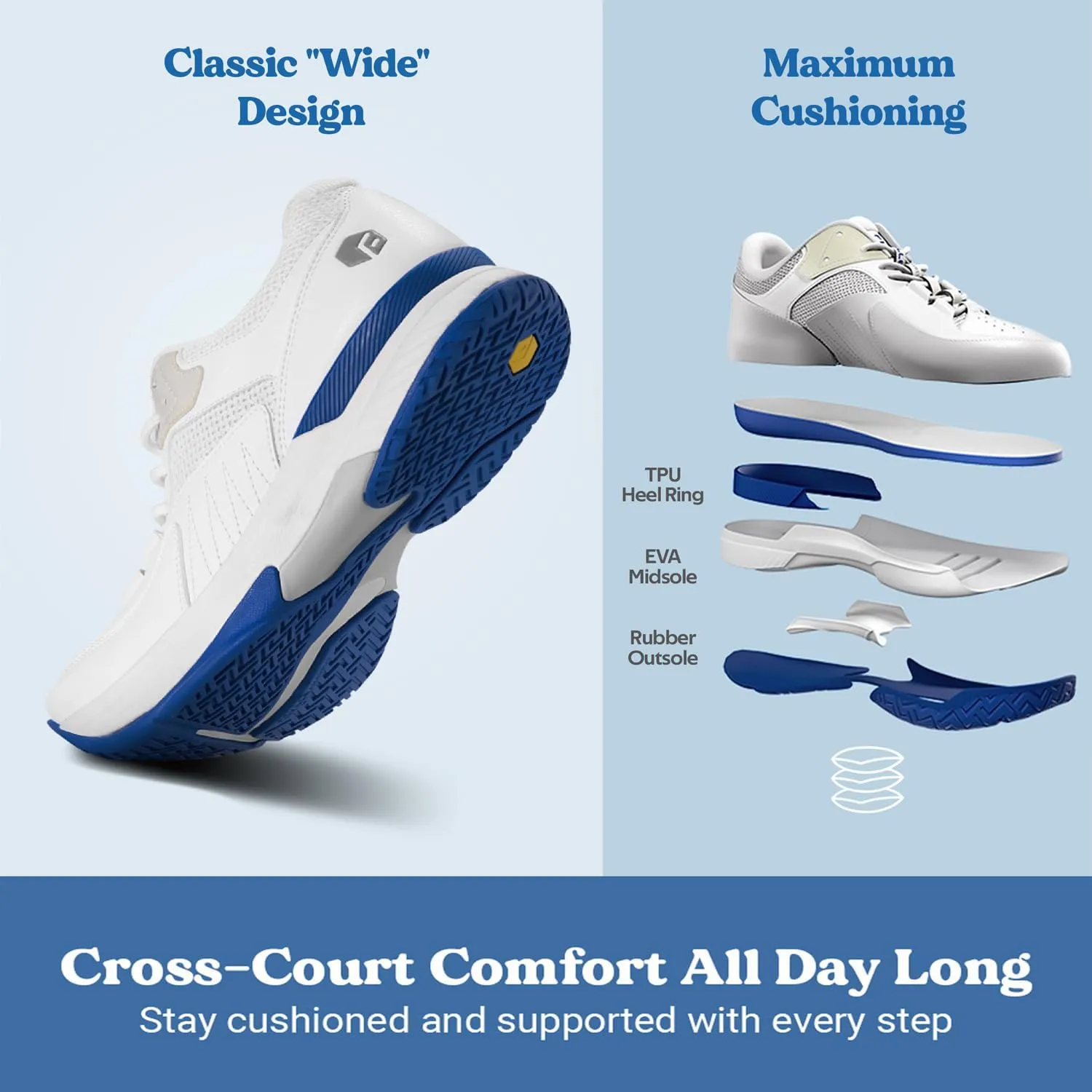 FitVille Men??s Wide Pickleball Shoes All Court Tennis Shoes with Arch Support for Plantar Fasciitis