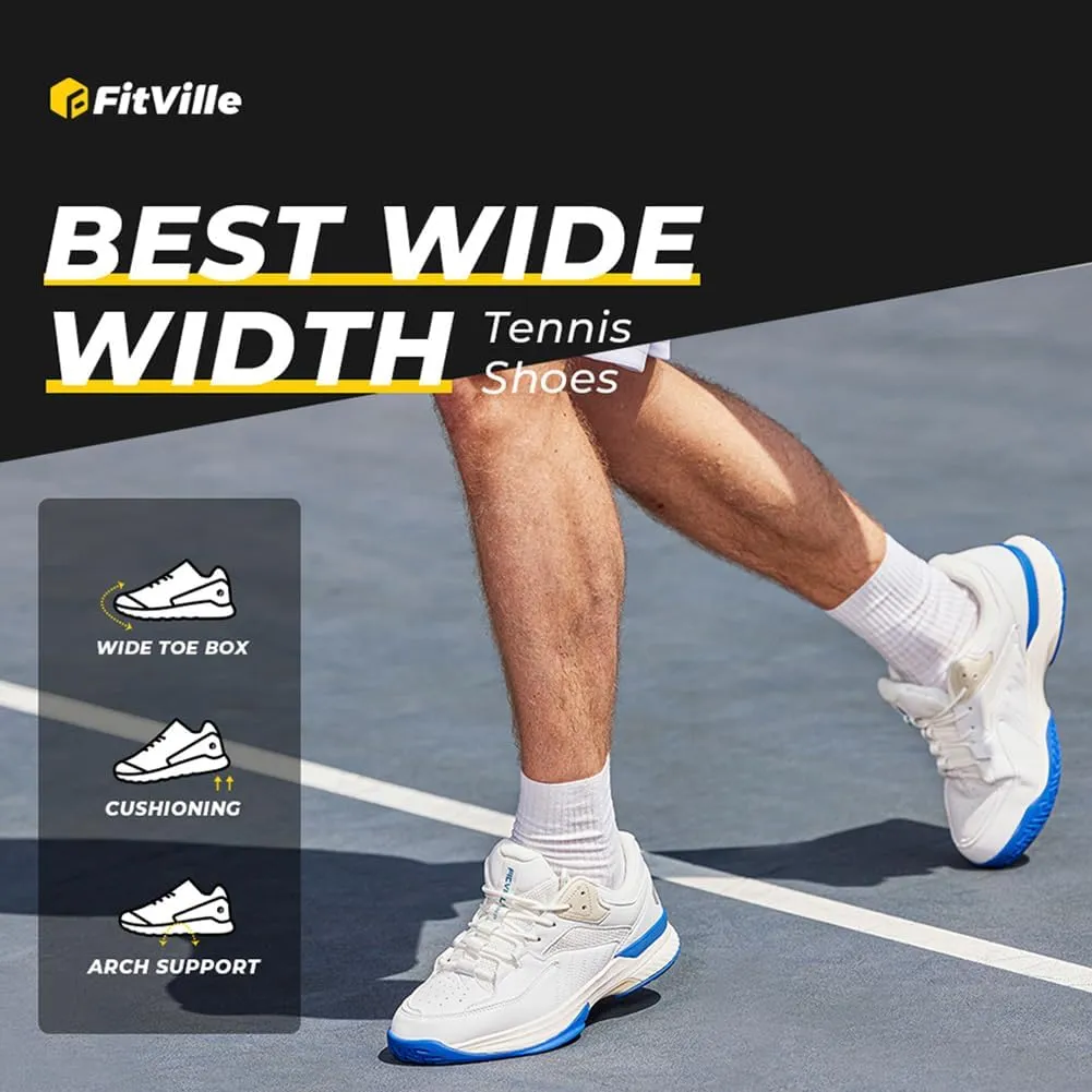FitVille Men??s Wide Pickleball Shoes All Court Tennis Shoes with Arch Support for Plantar Fasciitis