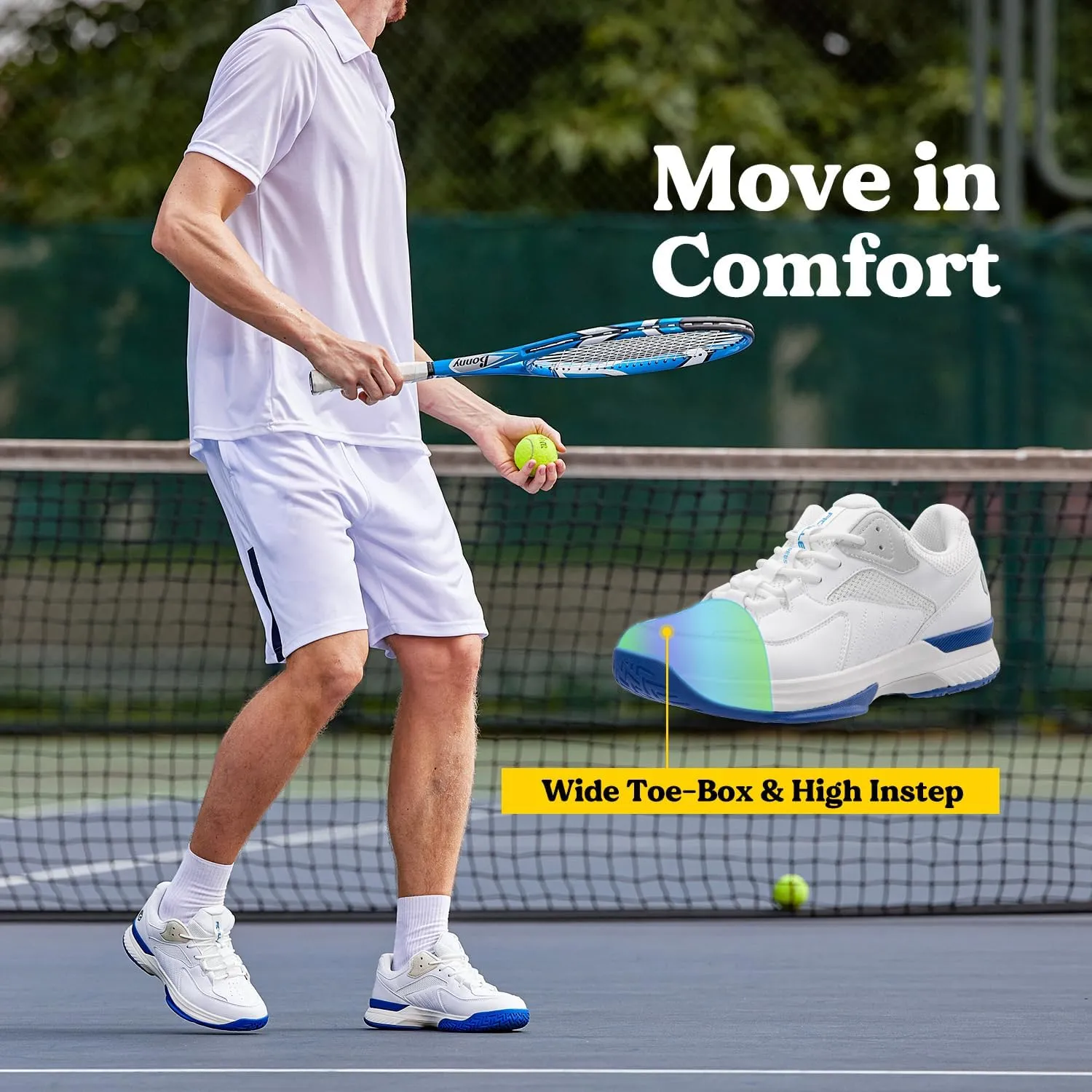 FitVille Men??s Wide Pickleball Shoes All Court Tennis Shoes with Arch Support for Plantar Fasciitis