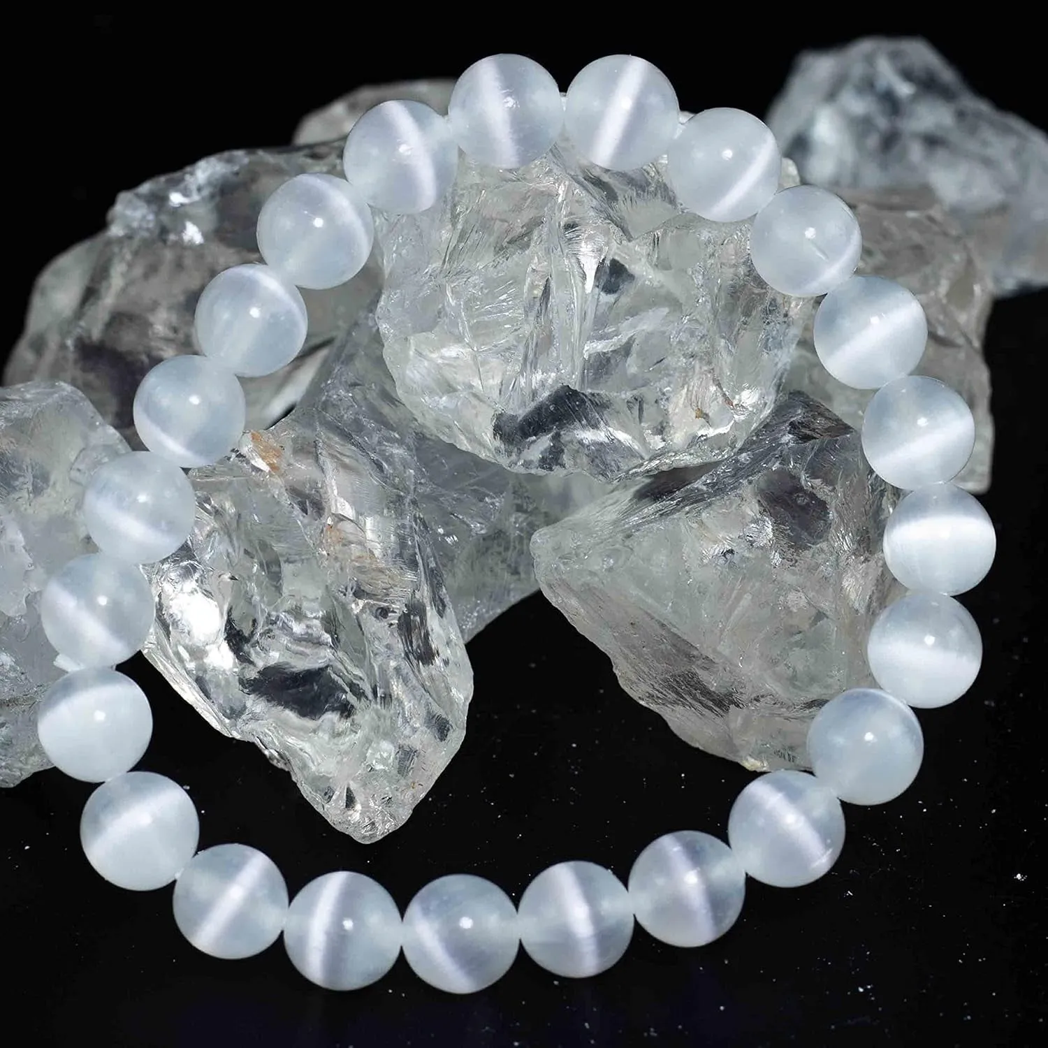 Handmade Gem Bracelet 7.5" Stretch Gemstone 8Mm round Beads Crystals Quartz Unisex
