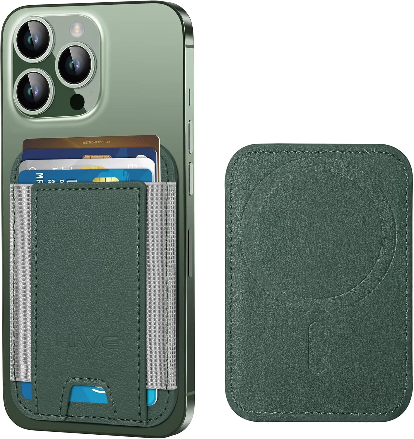 HiWe for MagSafe Wallet, Strongest Magnetic Wallet for iPhone 16/15/14/13/12 Series, 7 Cards Holder, Magnetic Phone Wallets, Leather Minimalist Slim RFID Wallets, 1 Slot, Green