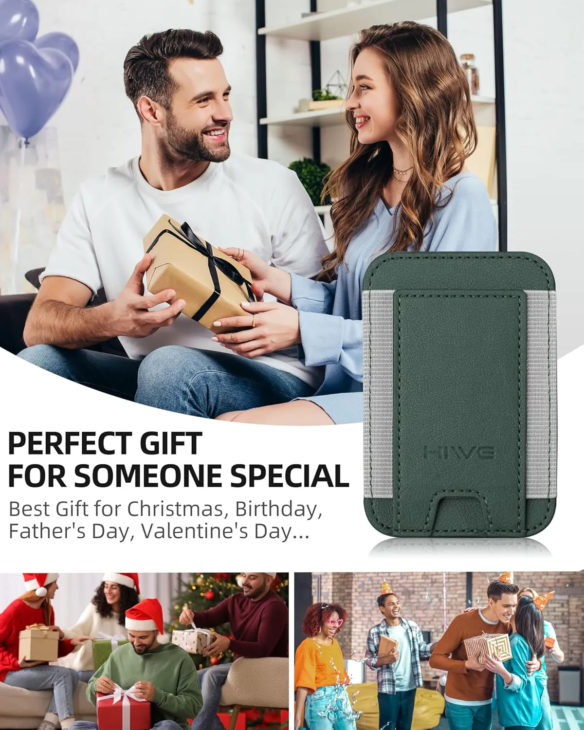 HiWe for MagSafe Wallet, Strongest Magnetic Wallet for iPhone 16/15/14/13/12 Series, 7 Cards Holder, Magnetic Phone Wallets, Leather Minimalist Slim RFID Wallets, 1 Slot, Green
