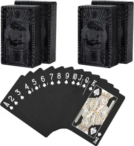 Joyoldelf Black Playing Cards with Dollar Pattern, 2 Pcs Playing Cards - Cool Poker Cards/Playing Cards with Box, Waterproof Playing Cards for Party, Pool, Magic, Trick Tool, Camp & Family Games
