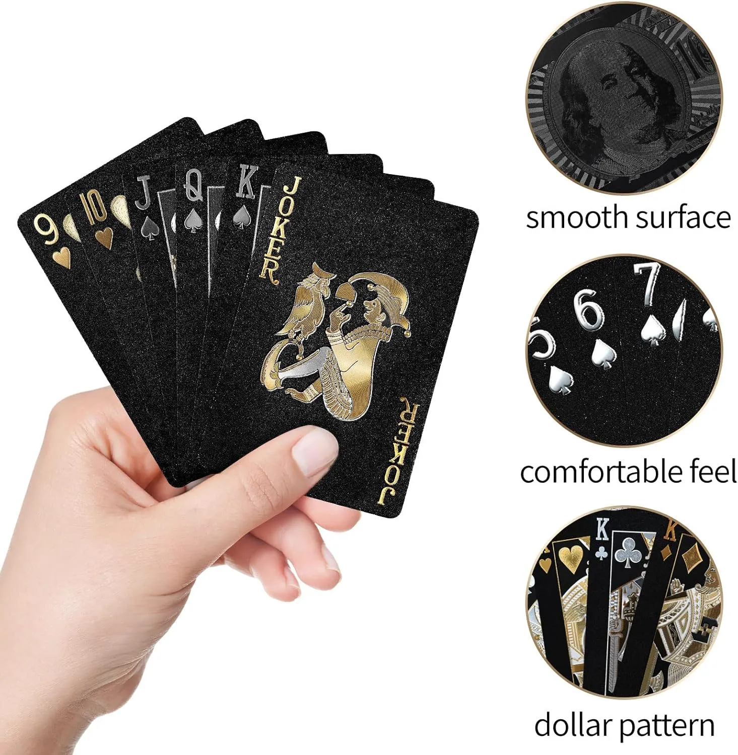 Joyoldelf Black Playing Cards with Dollar Pattern, 2 Pcs Playing Cards - Cool Poker Cards/Playing Cards with Box, Waterproof Playing Cards for Party, Pool, Magic, Trick Tool, Camp & Family Games