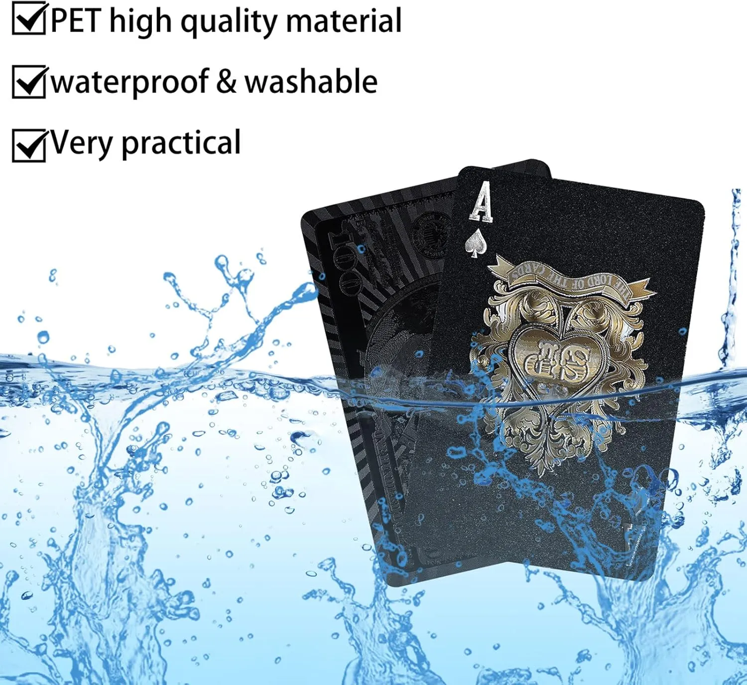 Joyoldelf Black Playing Cards with Dollar Pattern, 2 Pcs Playing Cards - Cool Poker Cards/Playing Cards with Box, Waterproof Playing Cards for Party, Pool, Magic, Trick Tool, Camp & Family Games