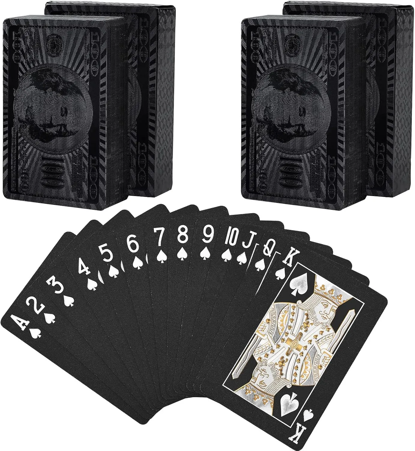 Joyoldelf Black Playing Cards with Dollar Pattern, 2 Pcs Playing Cards - Cool Poker Cards/Playing Cards with Box, Waterproof Playing Cards for Party, Pool, Magic, Trick Tool, Camp & Family Games