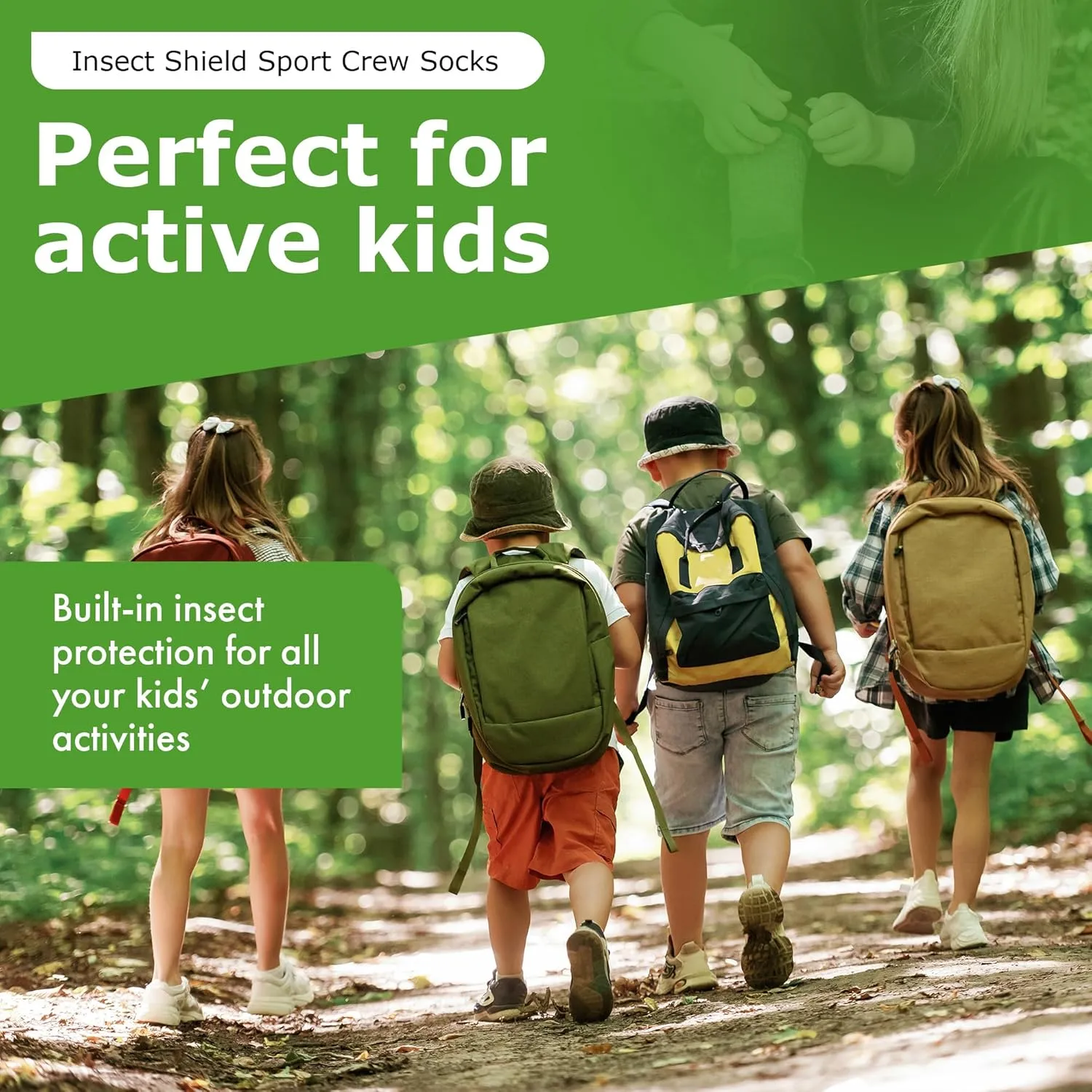 Kids Sport Crew Sock, Padded Athletic Crew Socks With Odorless & Invisible Permethrin Insect & Tick Protection