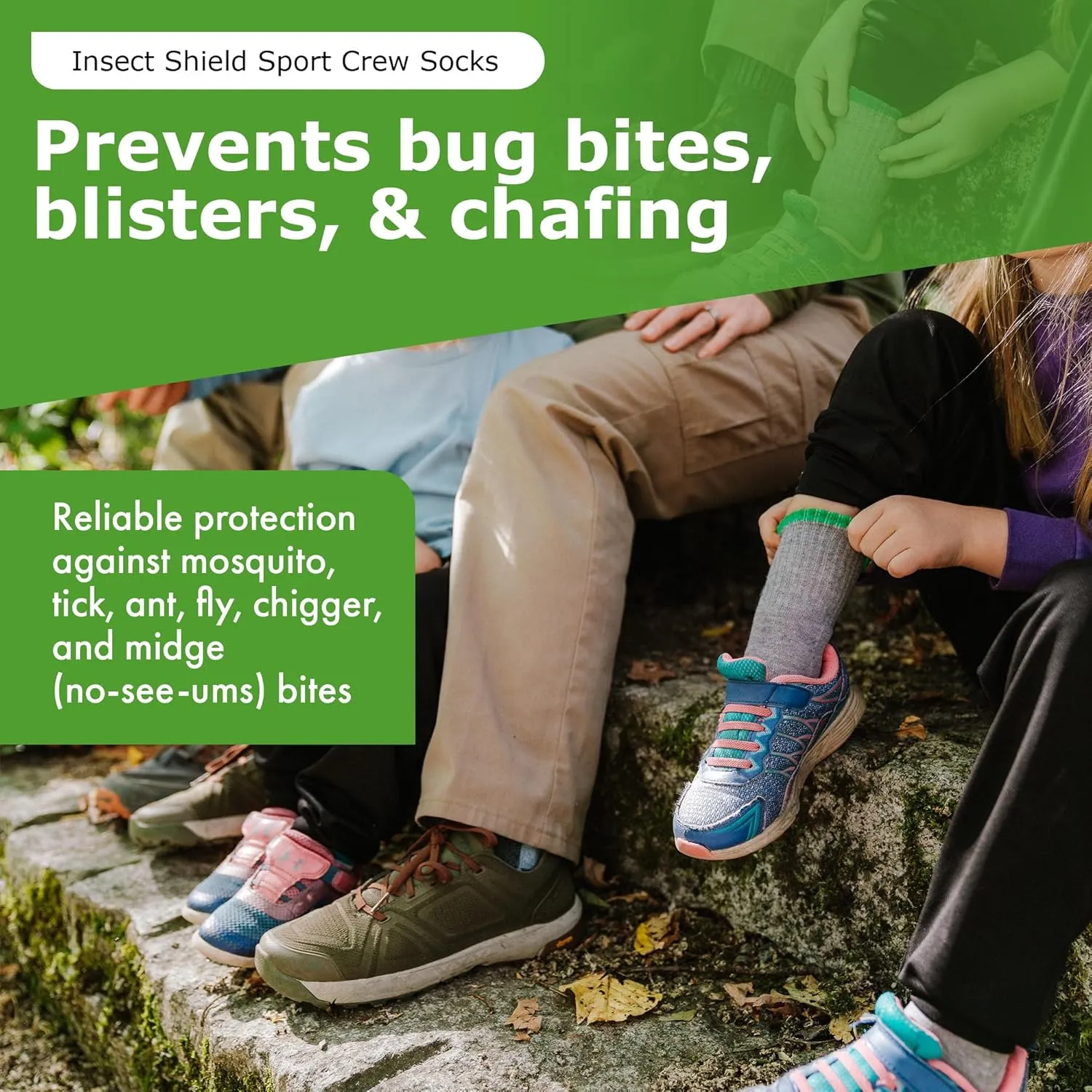 Kids Sport Crew Sock, Padded Athletic Crew Socks With Odorless & Invisible Permethrin Insect & Tick Protection