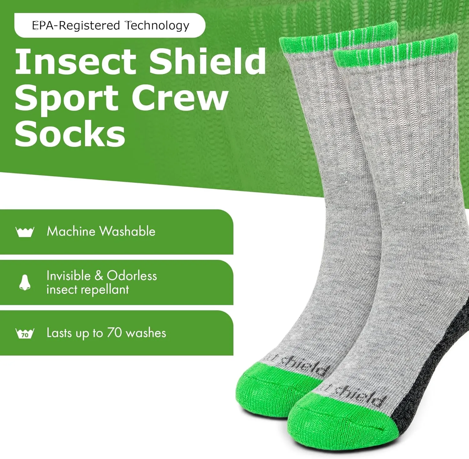 Kids Sport Crew Sock, Padded Athletic Crew Socks With Odorless & Invisible Permethrin Insect & Tick Protection
