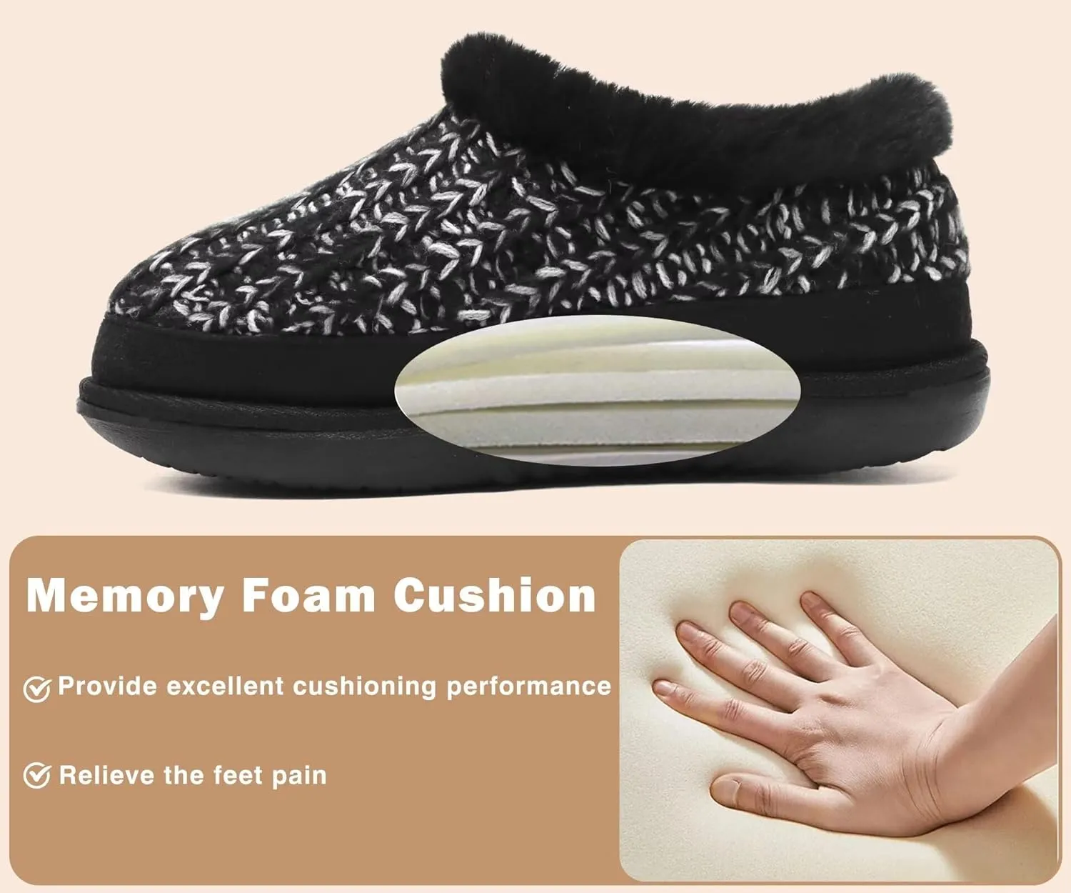 KuaiLu House Slippers for Women Comfortable Memory Foam Plaid Slipper Ladies Warm Fuzzy Plush Fur Lined Winter Home Shoes Orthotic Plantar Fasciitis Arch Support Indoor Outdoor