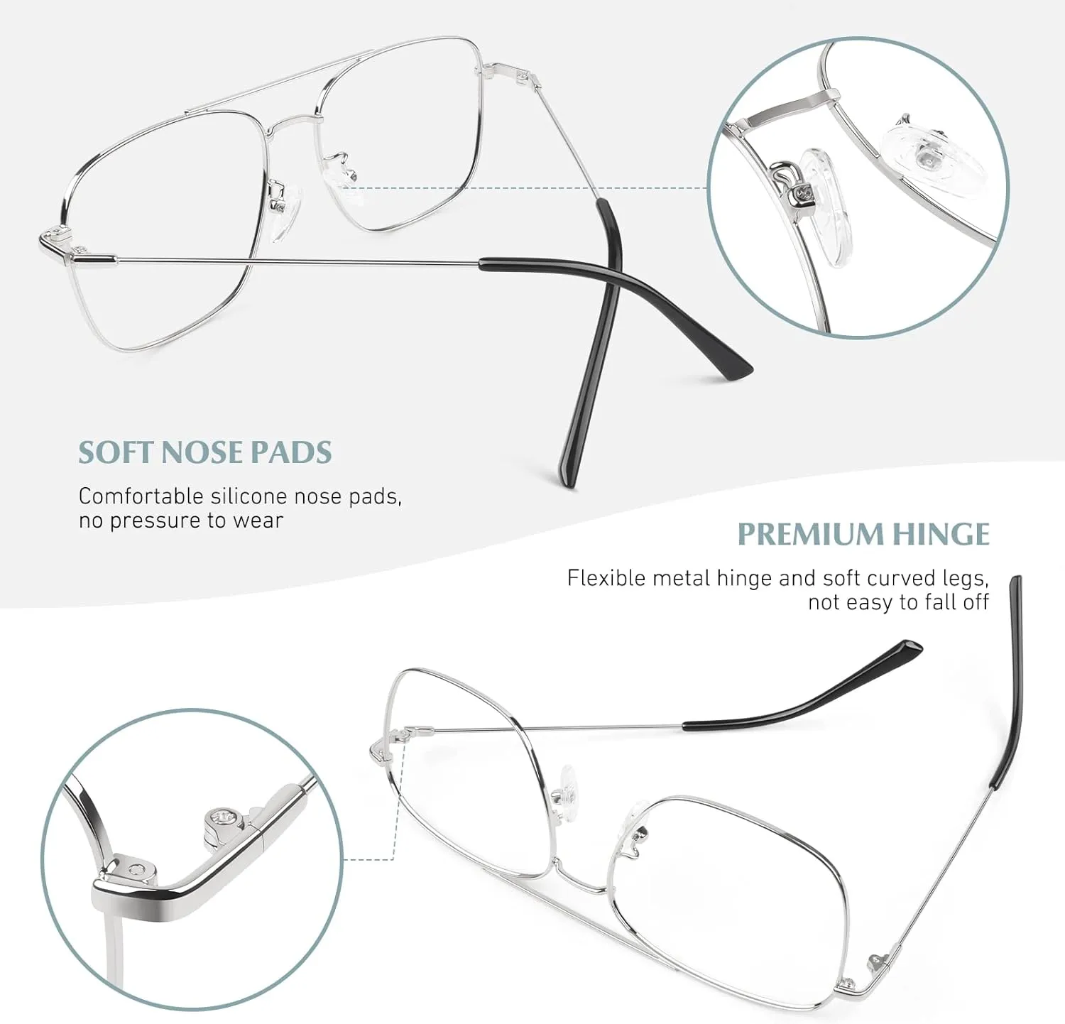 LINVO Fake Glasses Non-Prescription Clear Lens Metal Frame Fashion Eyewear for Women Men