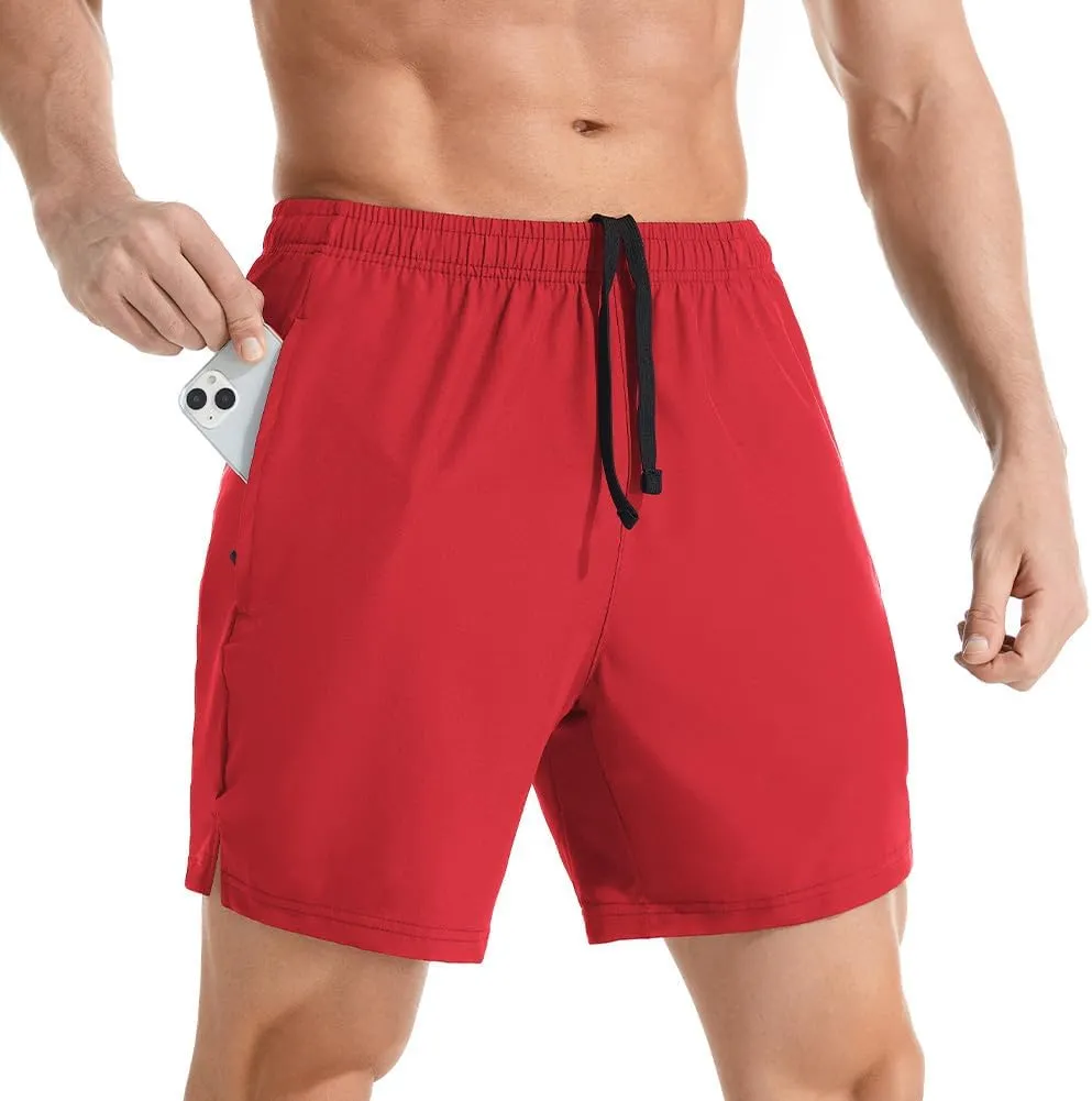 Men's 7" Athletic Running Shorts Lightweight Quick Dry Gym Workout Shorts with Zipper Pockets