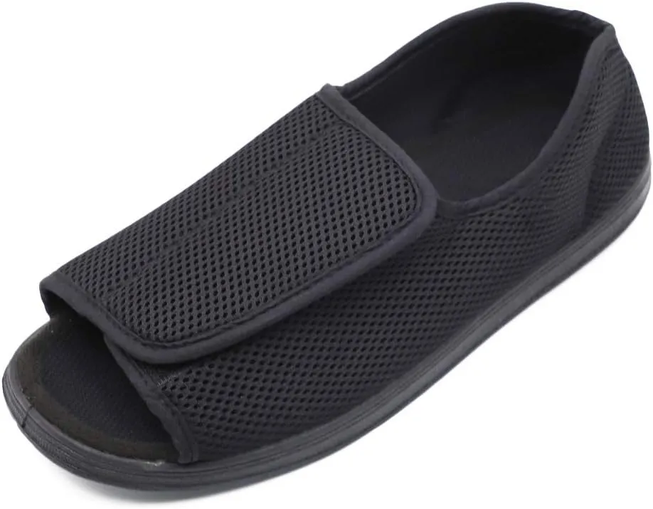Men's Open Toe Diabetic Recovery Slippers, Adjustable Orthopedic Wide Width Walking Shoes for Arthritis Edema Swollen Feet Elderly Men
