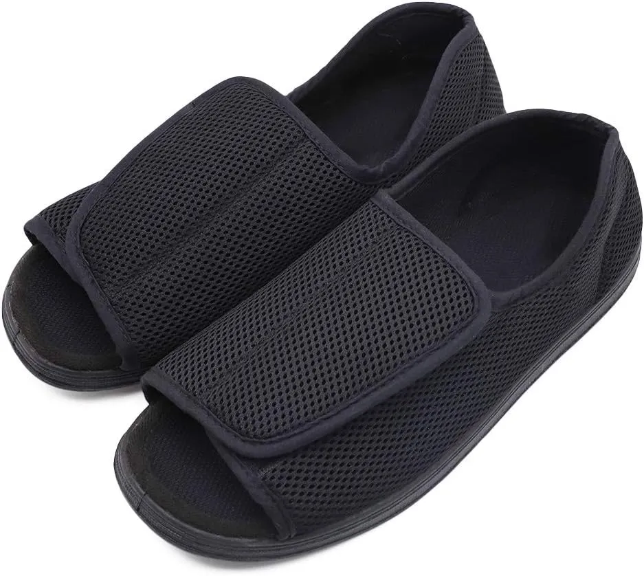 Men's Open Toe Diabetic Recovery Slippers, Adjustable Orthopedic Wide Width Walking Shoes for Arthritis Edema Swollen Feet Elderly Men