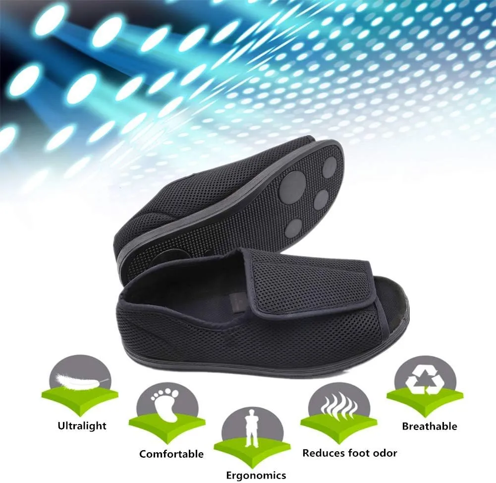Men's Open Toe Diabetic Recovery Slippers, Adjustable Orthopedic Wide Width Walking Shoes for Arthritis Edema Swollen Feet Elderly Men
