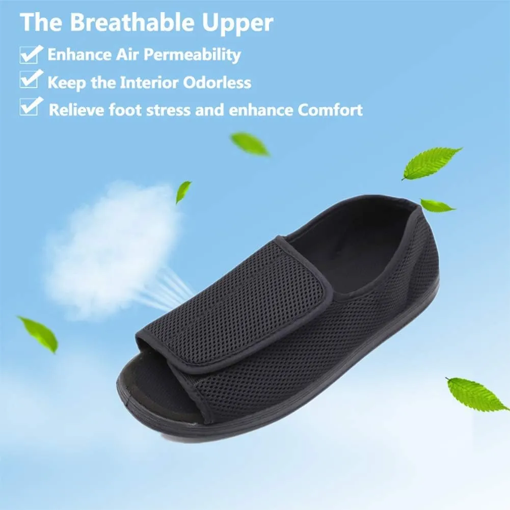 Men's Open Toe Diabetic Recovery Slippers, Adjustable Orthopedic Wide Width Walking Shoes for Arthritis Edema Swollen Feet Elderly Men