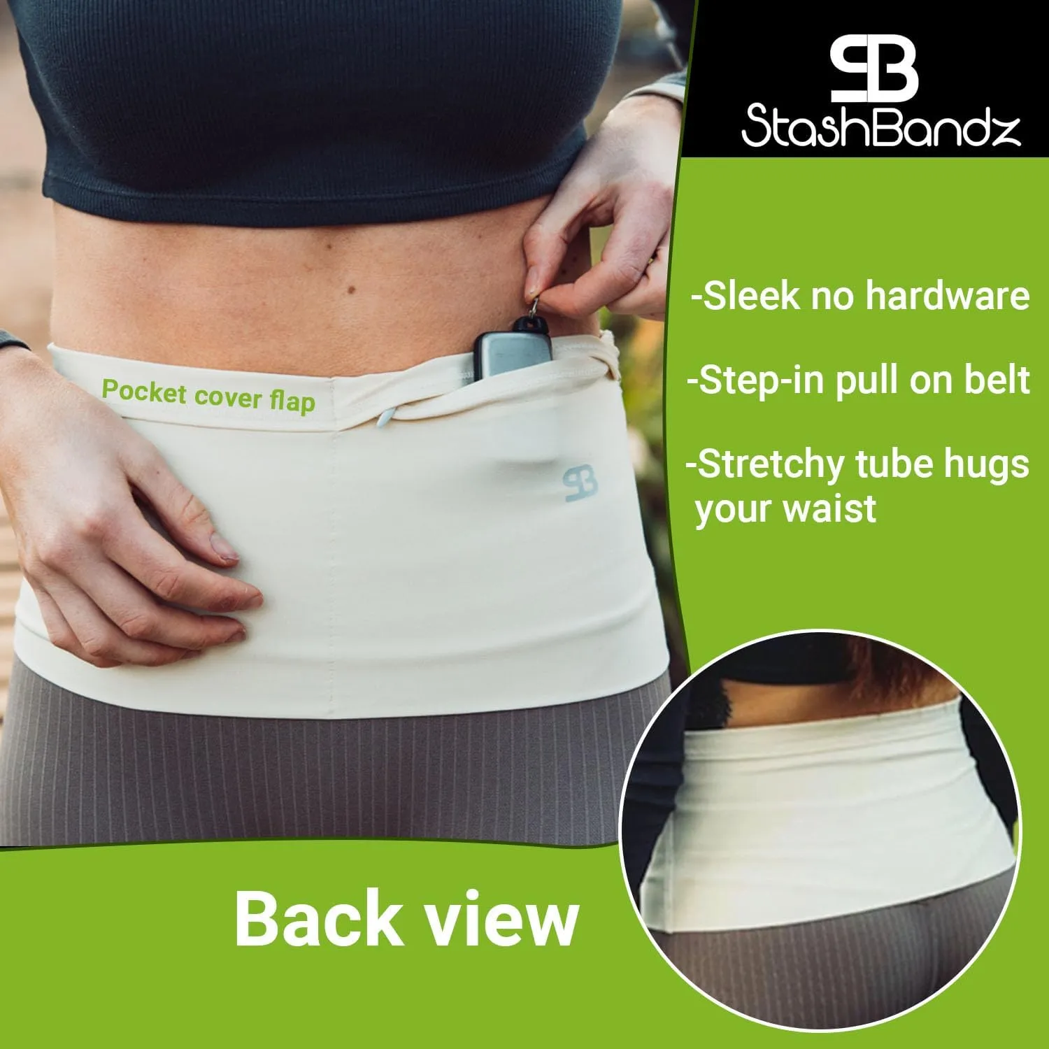 StashBandz Unisex Travel Money Belt, Running Belt, Fanny and Waist Pack, 4 Large Security Pockets -1 Zipper Pocket, Fits All Size Phones Passport and More
