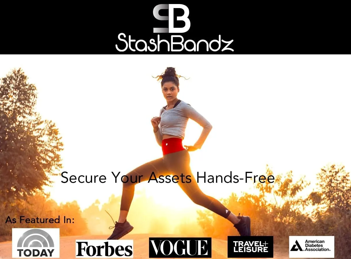 StashBandz Unisex Travel Money Belt, Running Belt, Fanny and Waist Pack, 4 Large Security Pockets -1 Zipper Pocket, Fits All Size Phones Passport and More