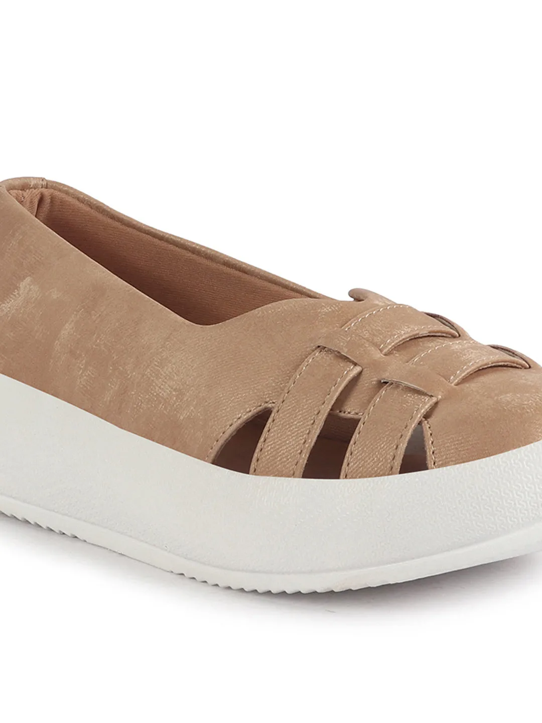 Women Beige Double Strap Velvet Height Enhancer Slip On Sneakers|Anti Skid Sole|Slip On Shoe|Office Wear