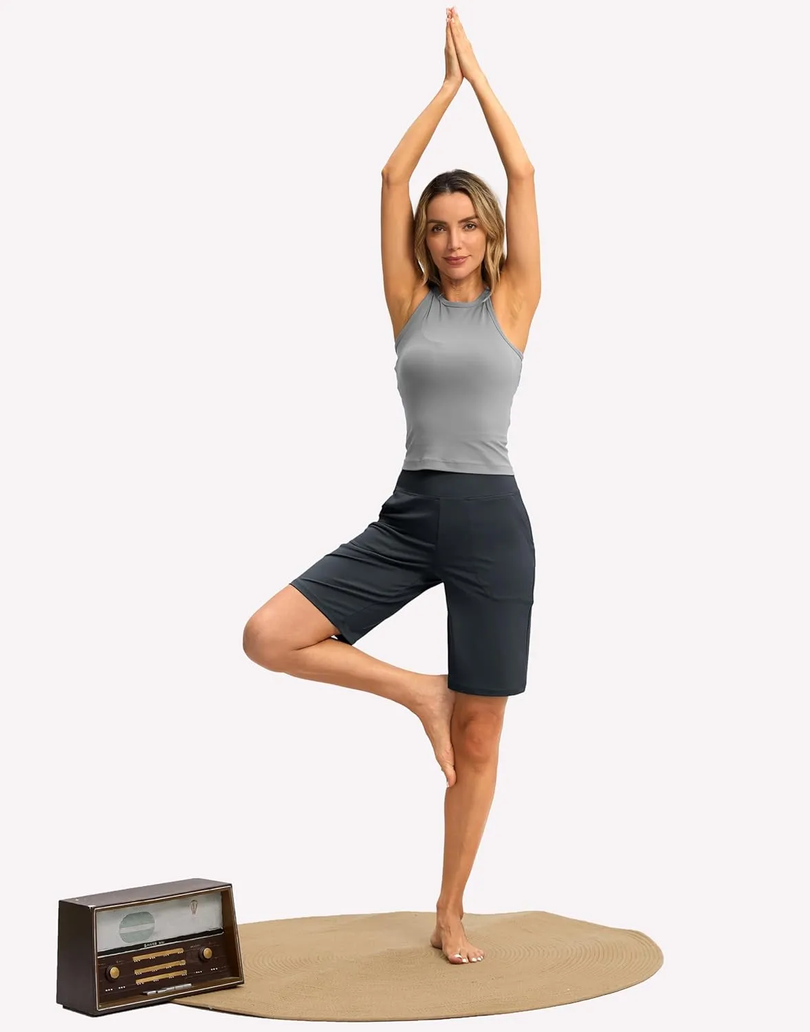 Women's 10" Bermuda Shorts Knee Length with Pockets High Waisted Athletic Long Shorts for Casual Walking Running Yoga